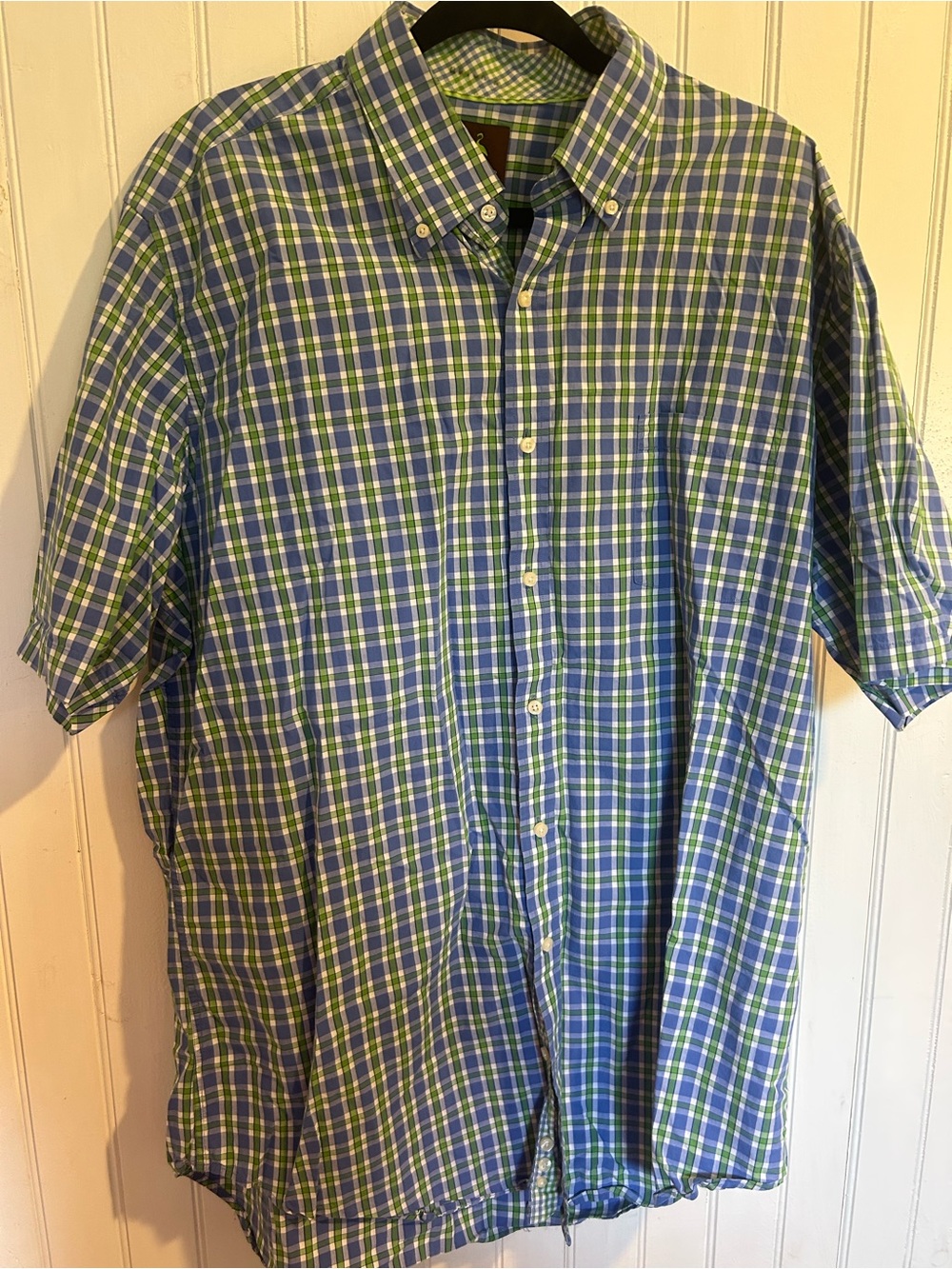 Tailorbyrd Blue and Green Plaid Short-Sleeve Button-Down Shirt
